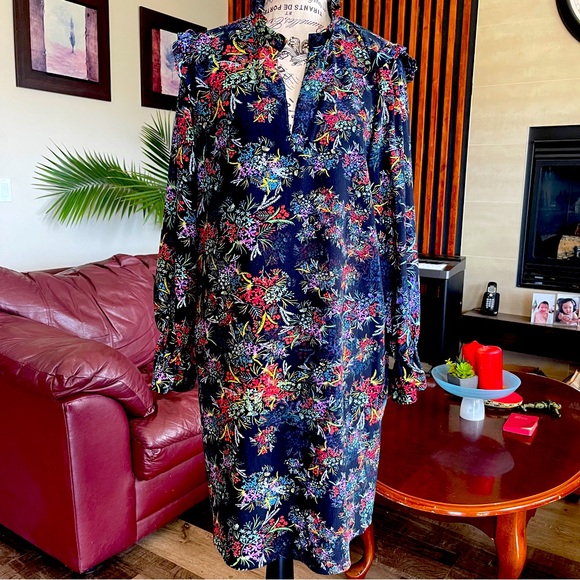 H&M Floral Dark Blue Color Boho Style Mini Dress - Picture 5 of 8